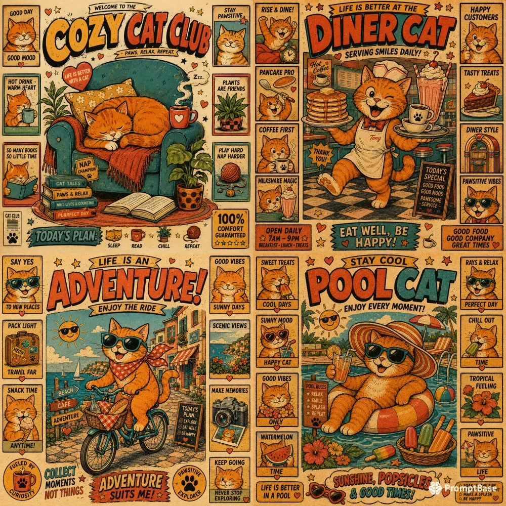 Retro Cartoon Cat Posters