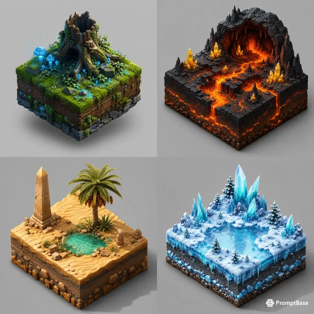 3D Isometric Game Tile Asset Designs