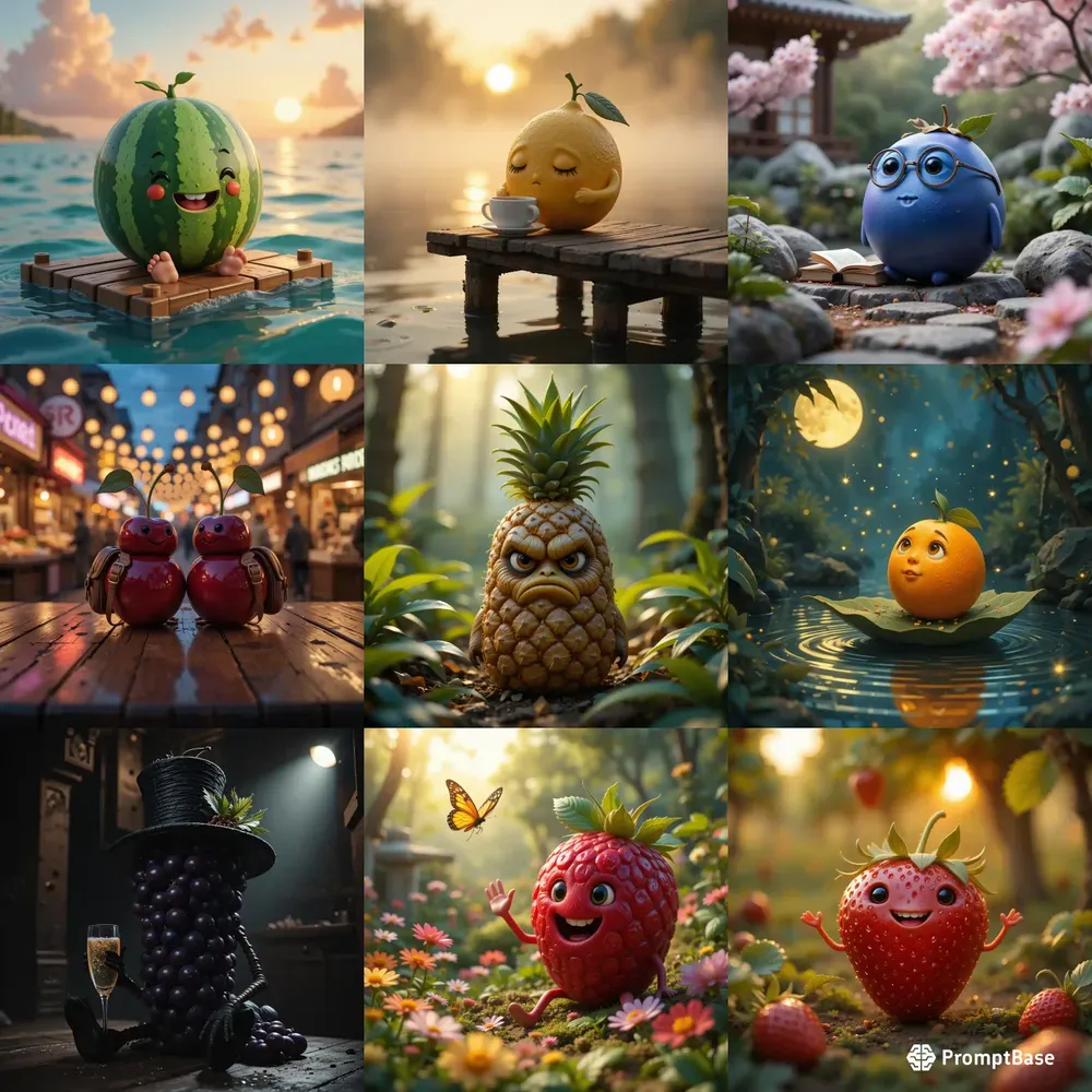 Whimsical 3D Fruit Characters In Magica