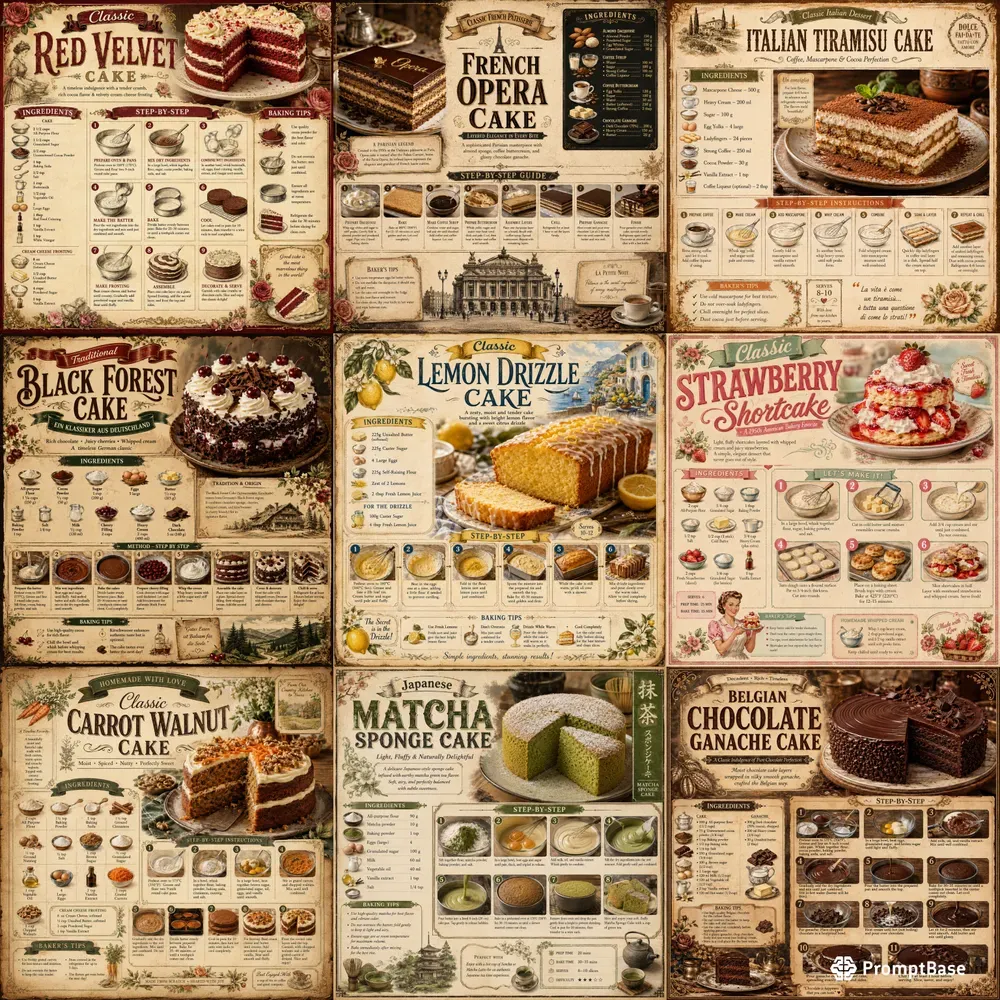 Vintage Cake Recipe Infographic Posters