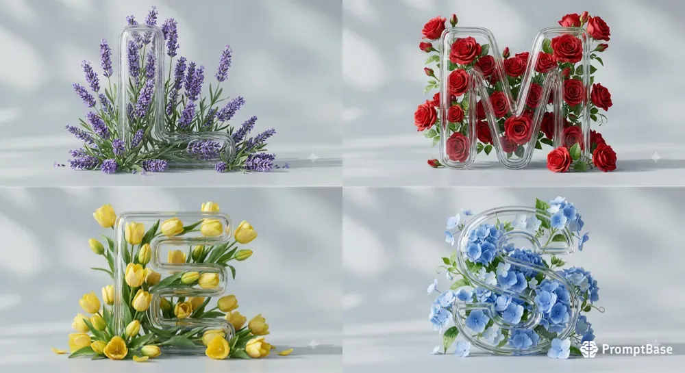 Realistic Crystal Flower Typographies
