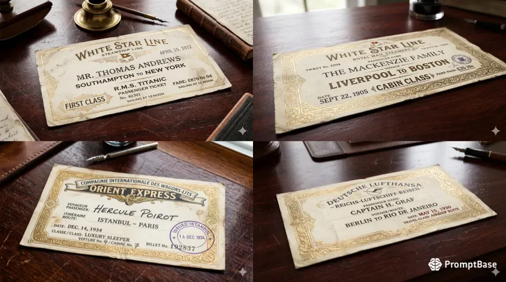 Ornate Vintage Travel Tickets Boarding