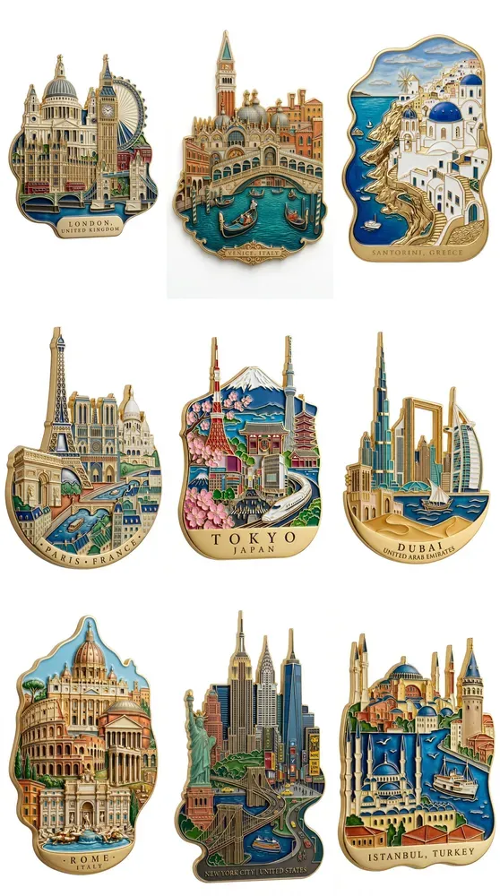 Luxury Enamel Travel Magnets Any City