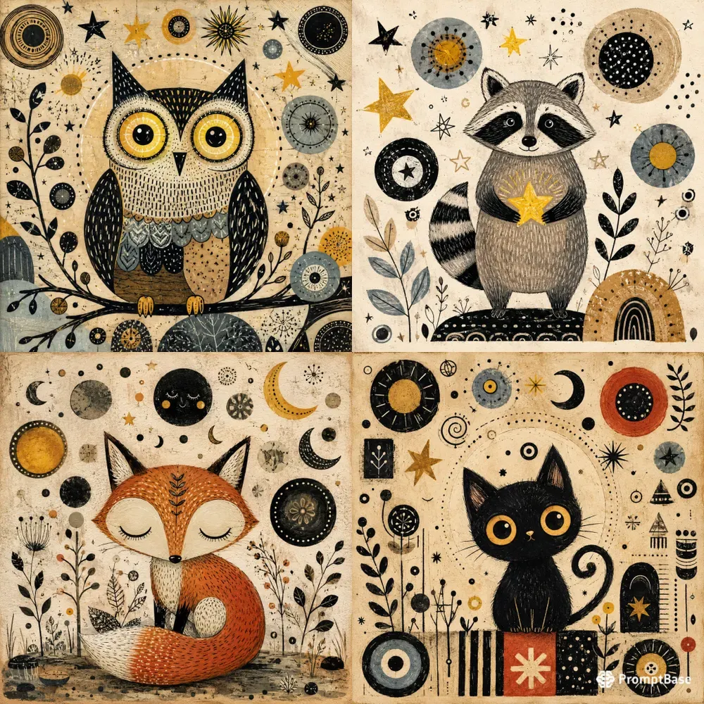 Whimsical Ink Collage Animals