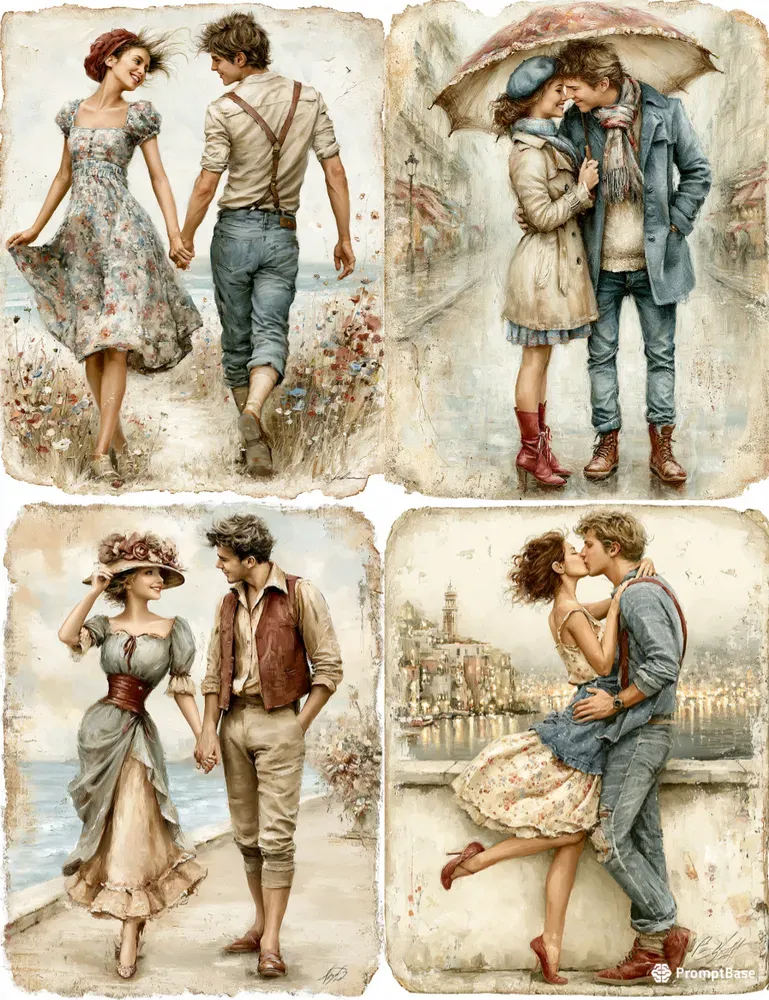 Romantic Couple Junk Journal Art Pages
