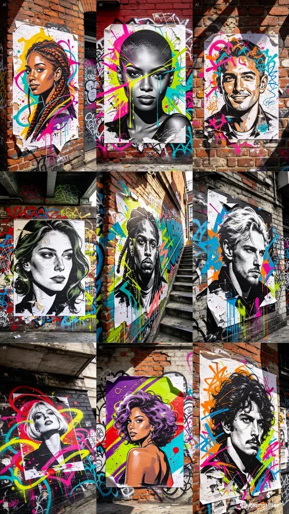 Neon Wheatpaste Street Art