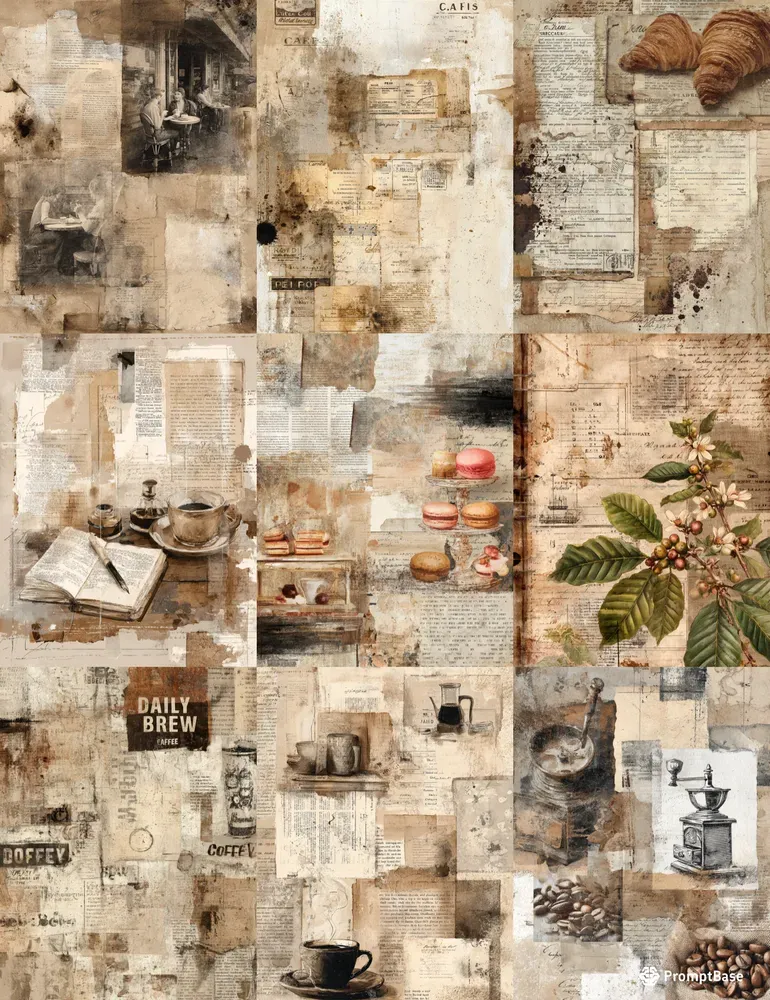 Vintage Cafe Junk Journal Digital Papers