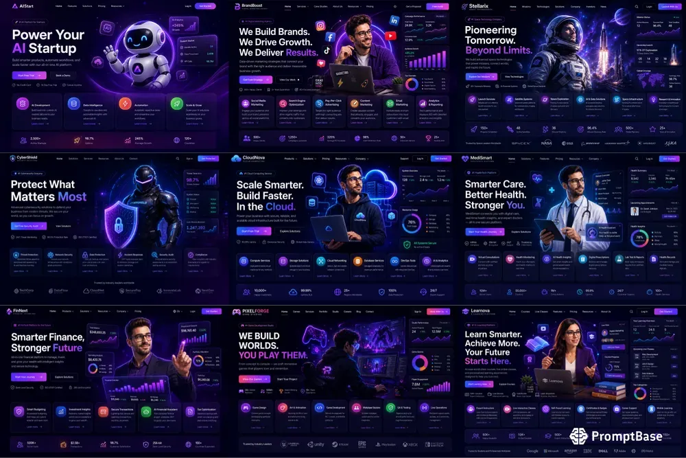 Futuristic Startup Landing Page UIs