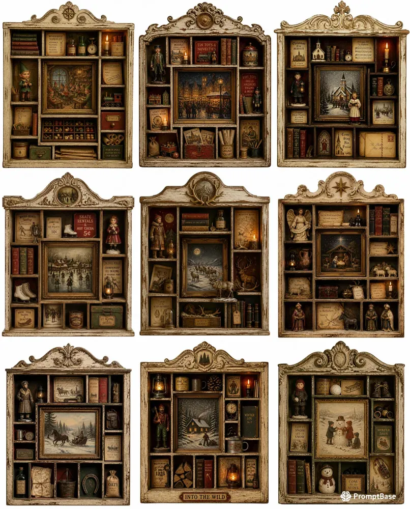 Vintage Christmas Shadowbox Ephemera