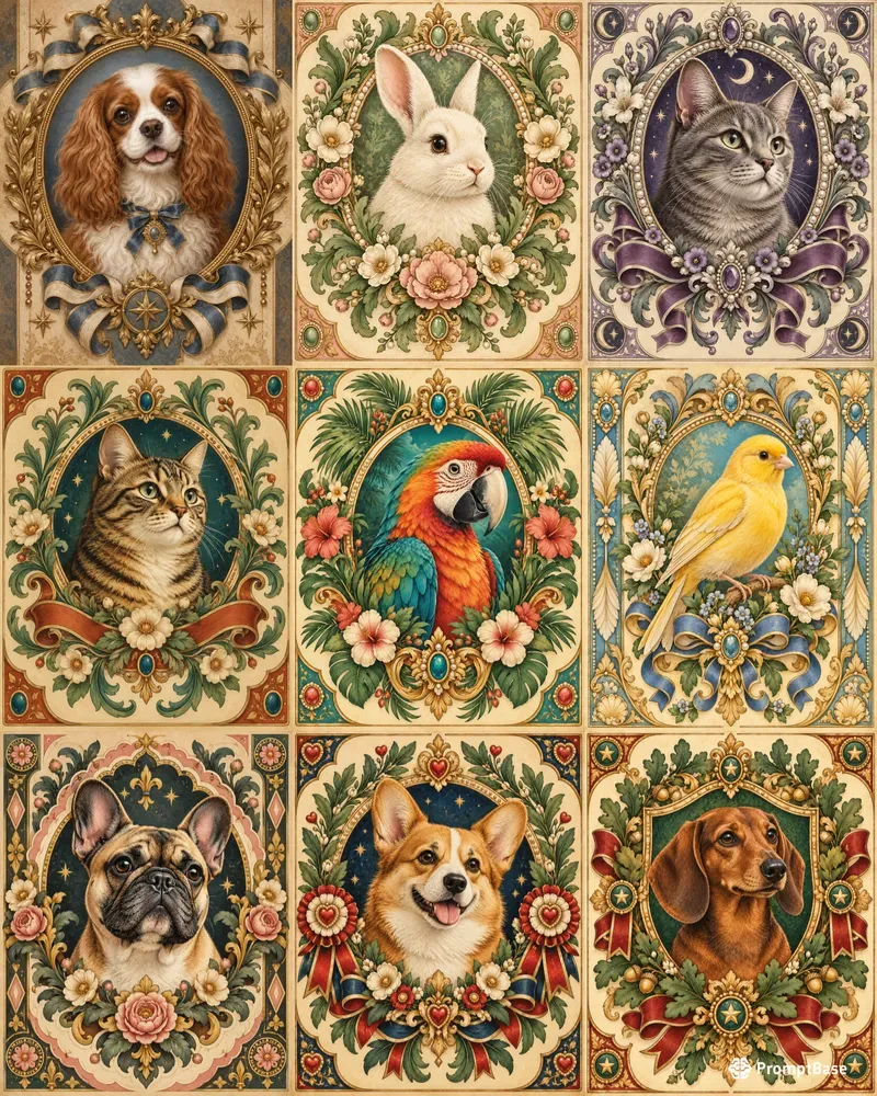 Retro Pet Portrait Crests