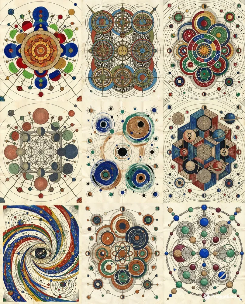 Abstract Celestial Diagram Gouache Art
