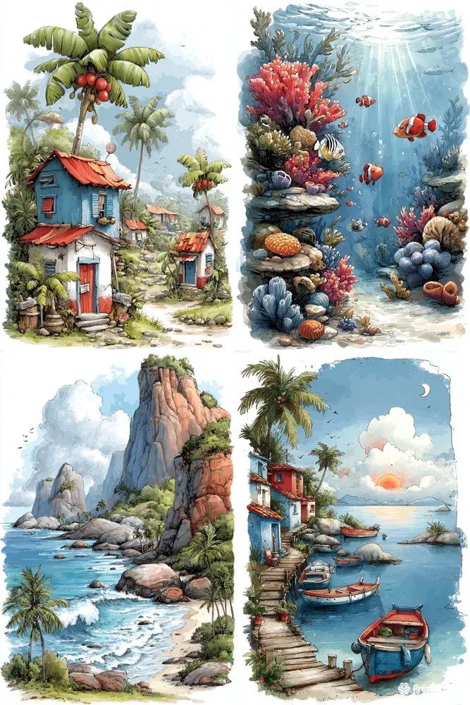 Tropical Watercolor Landscapes