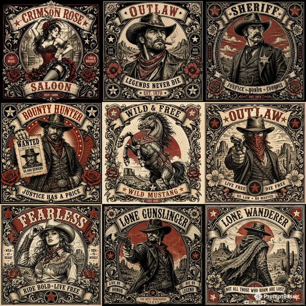 Vintage Western Ink Portraits