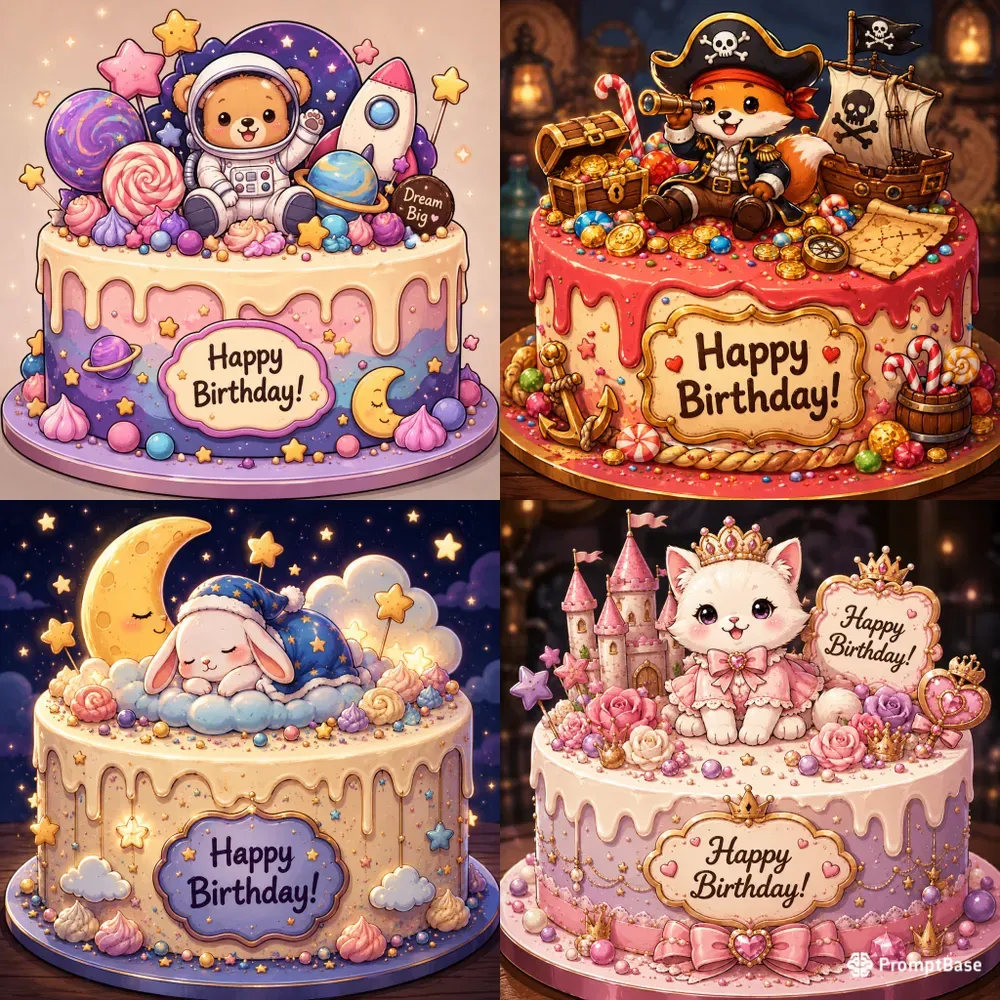 Cartoon Outline Celebration Cakes