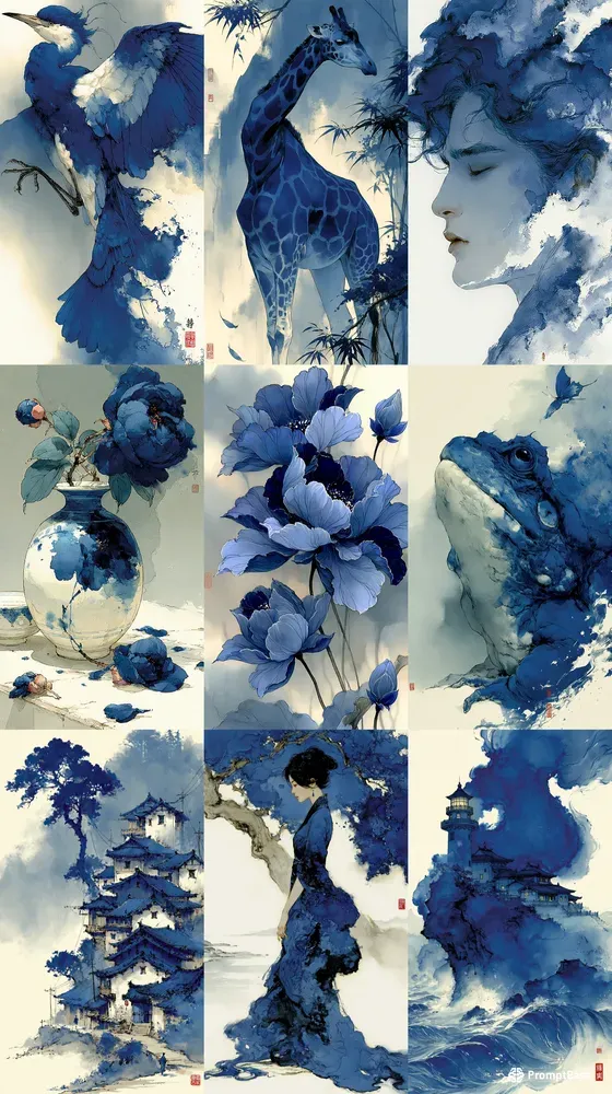 Luxury Ink Wash Blue Style