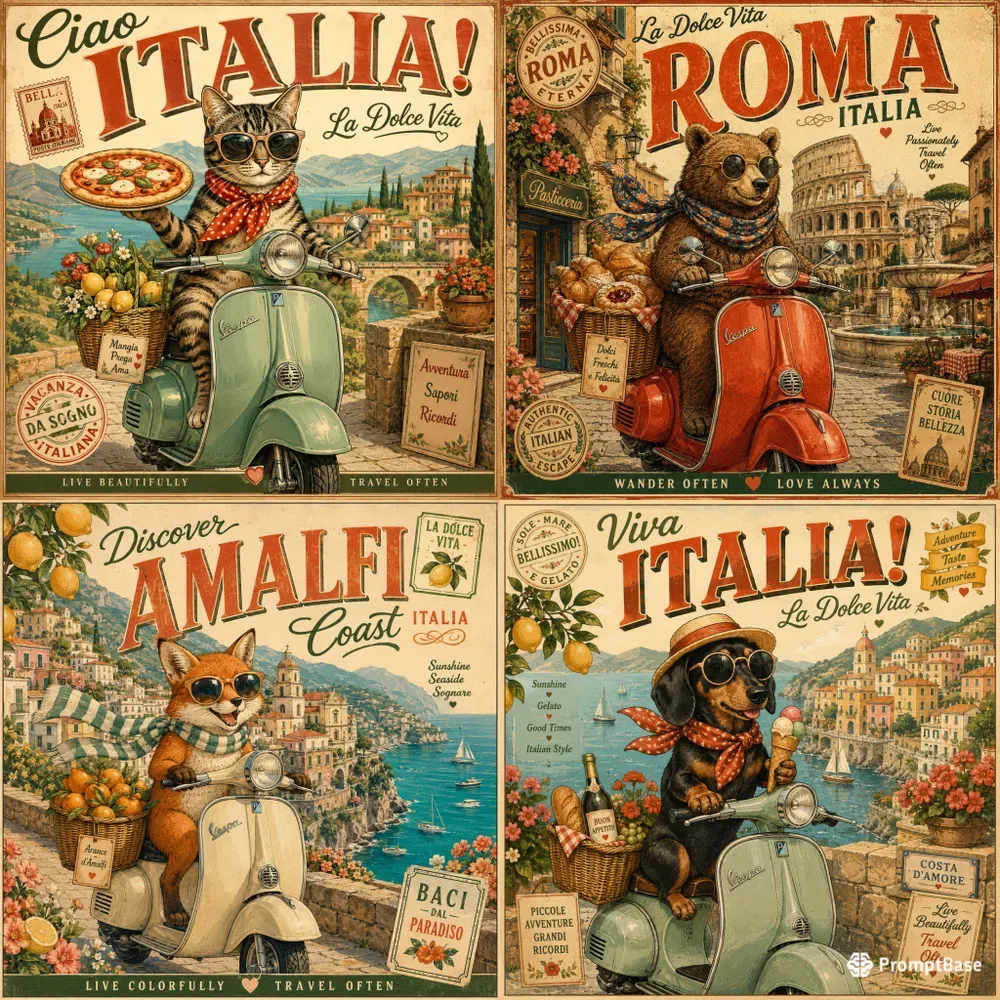 Italian Animal Travel Poster Art