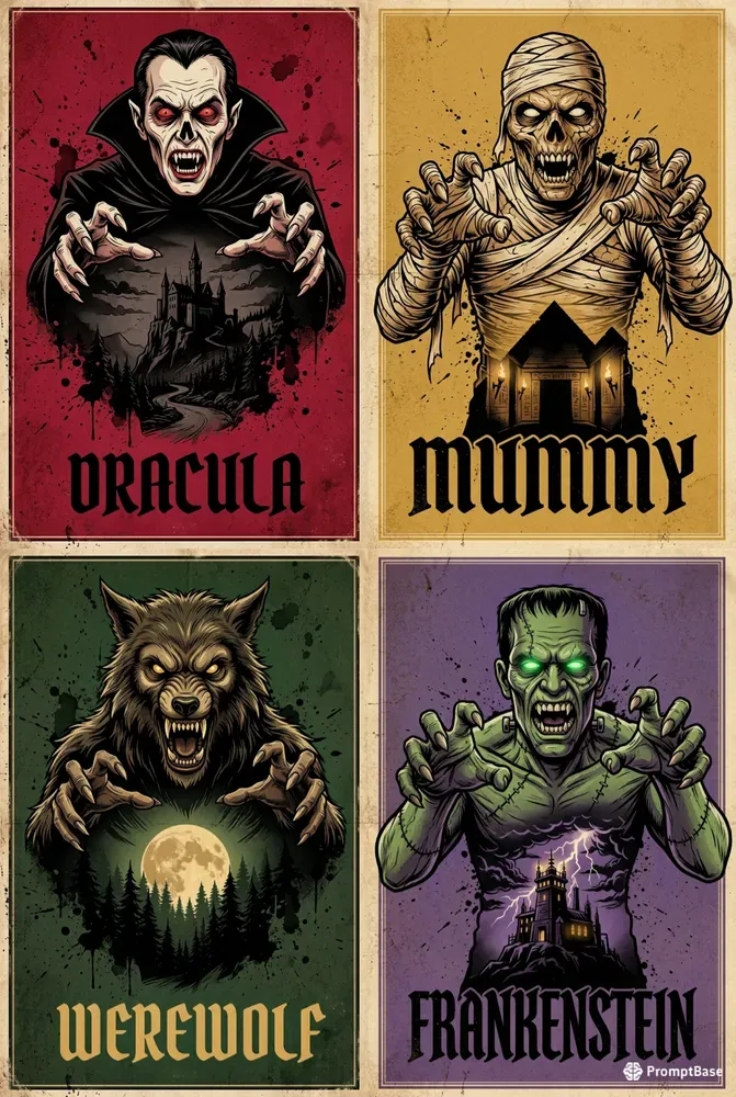 Vintage Horror Monster Poster Bundles