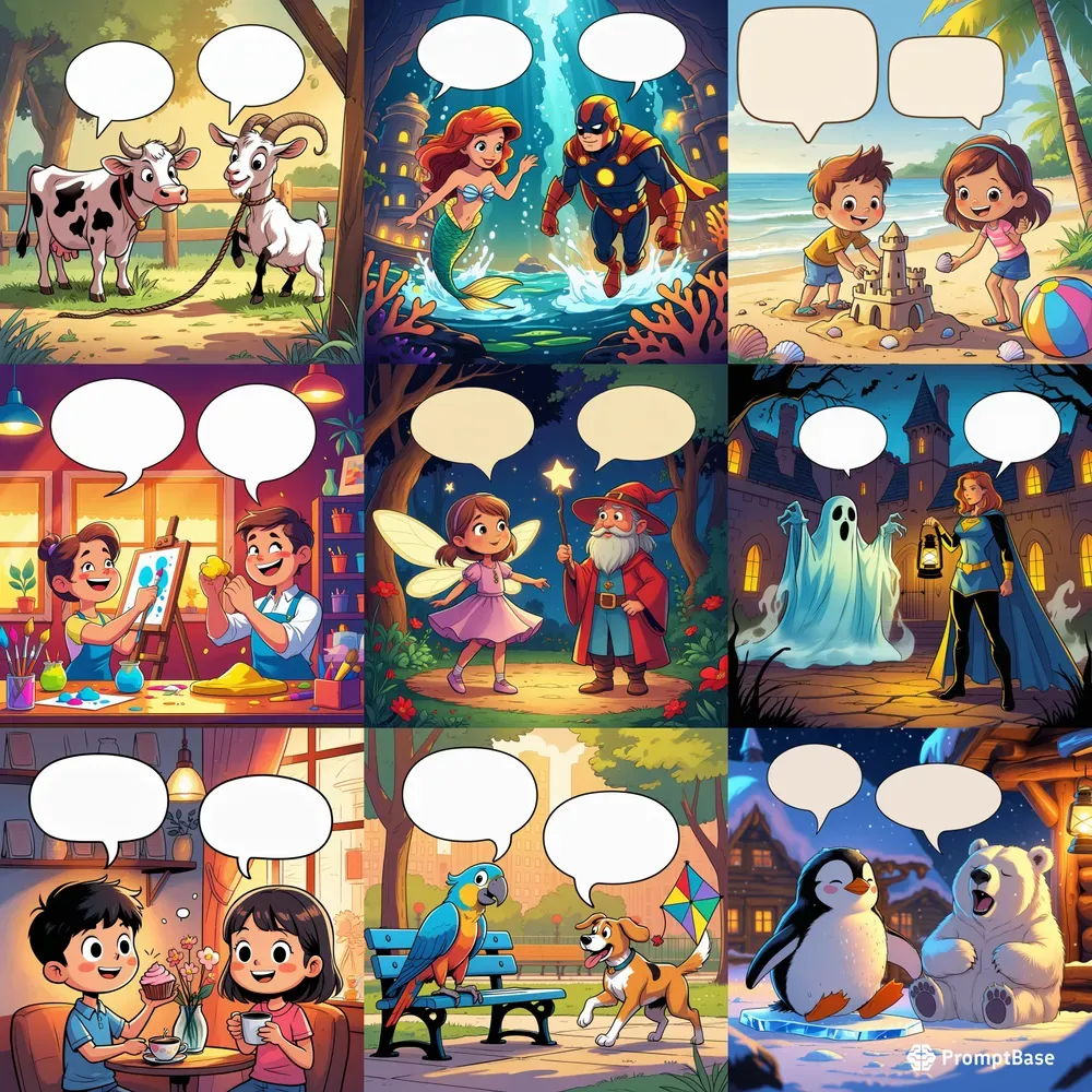 Comic Style Duo Interaction Scenes