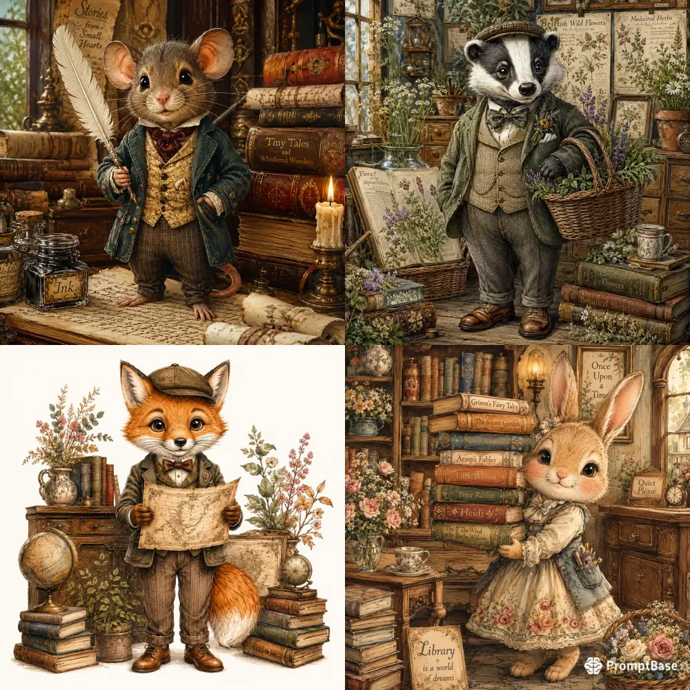 Whimsical Vintage Woodland Animal Art