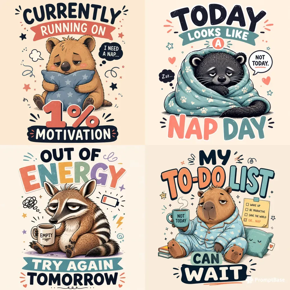 Cute Moody Animal Quote Tshirt Packs