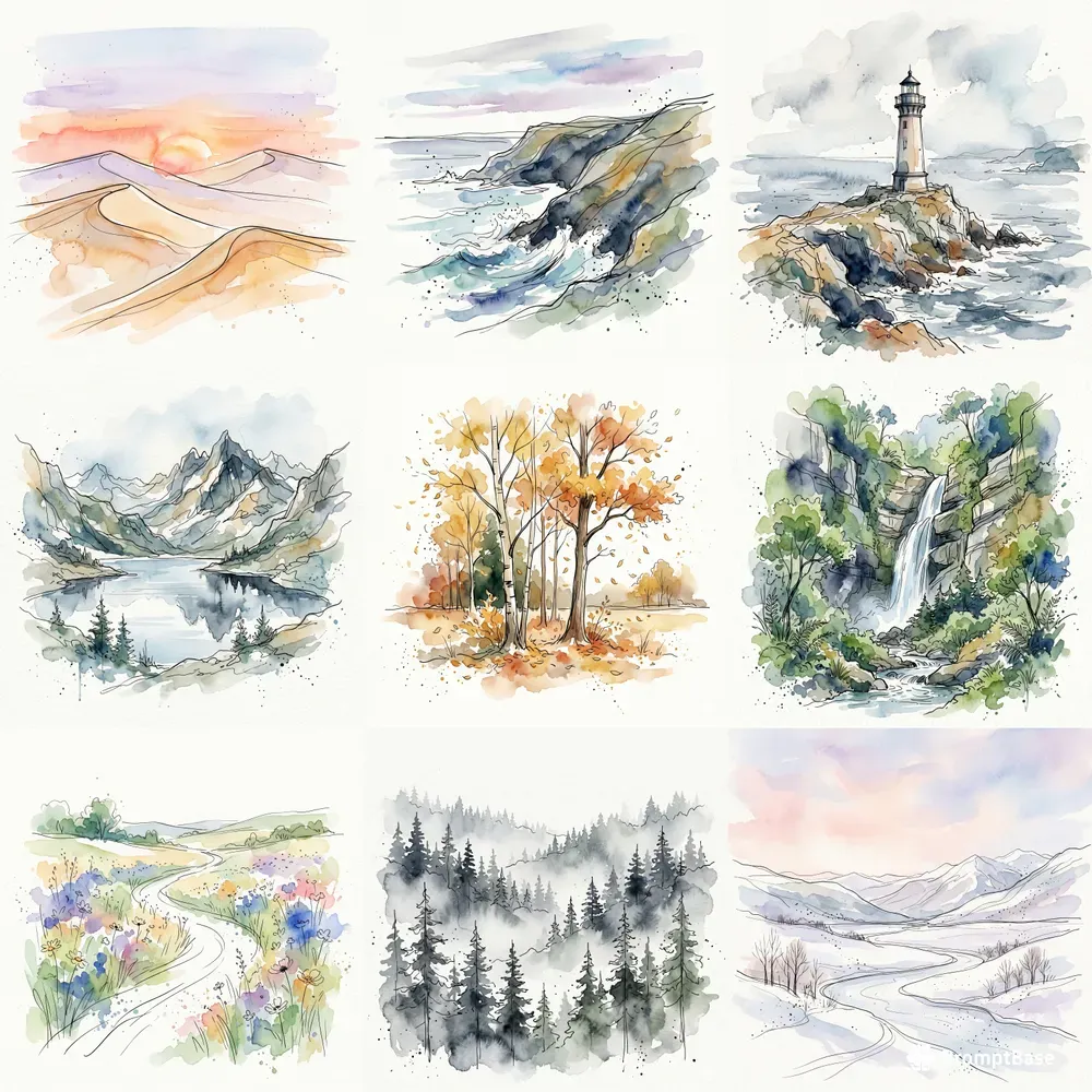 Watercolor Ink Landscape Sketches