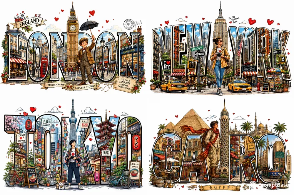 Landmark Travel Letter Art