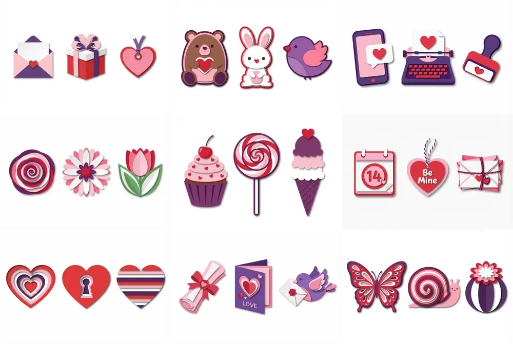 Paper Cutout Valentine Clipart Icons
