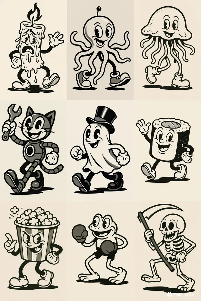1930s Rubber Hose Cartoon Characters