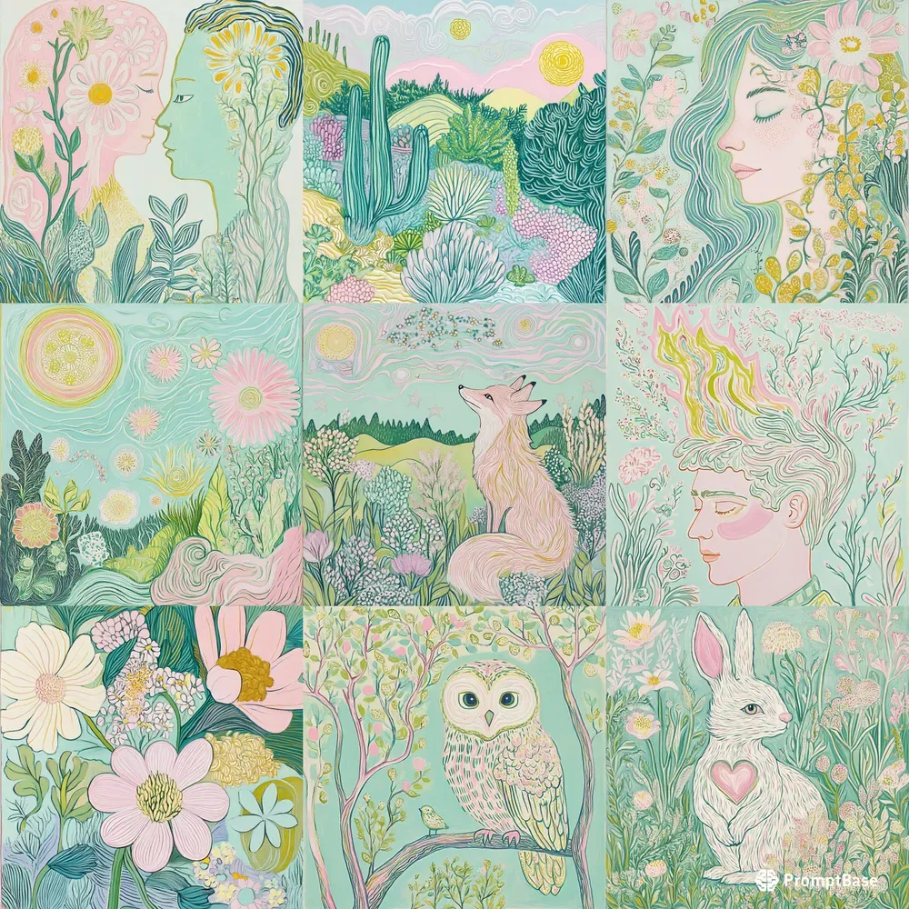 Whimsical Pastel Nature Art Midjourney Prompt | PromptBase