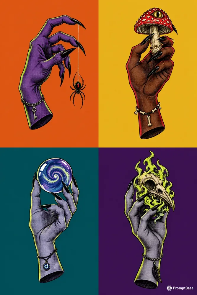 Gothic Witch Hand Comic Art