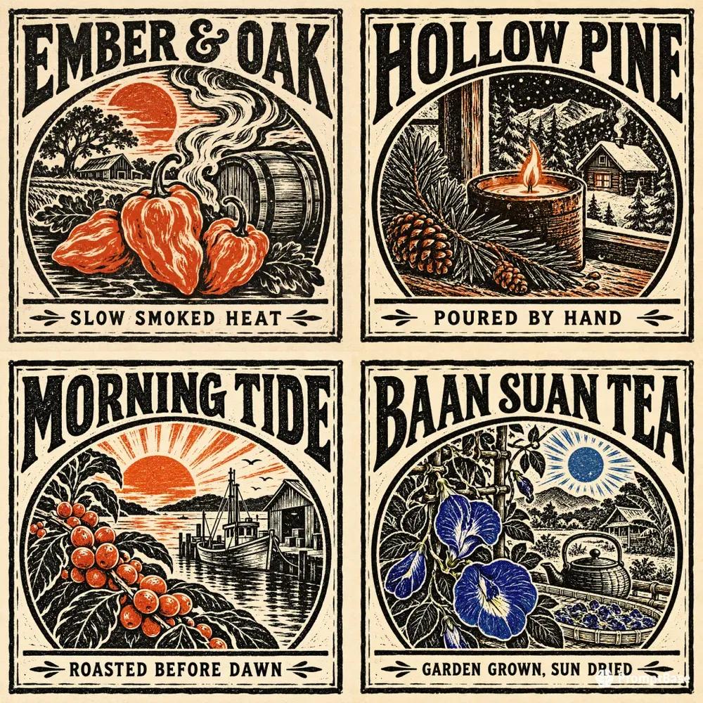 Linocut Packaging Label Art Makers