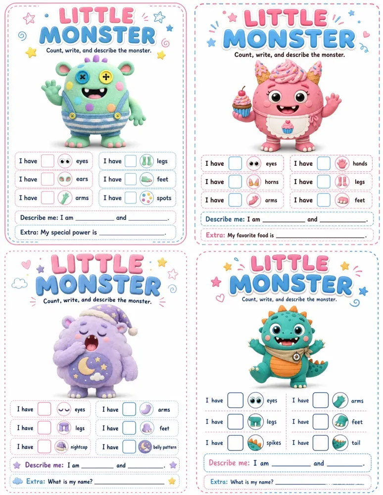 Little Monster Printable Worksheets