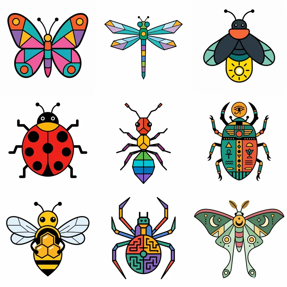Minimal Geometric Insect Vector Icon Sets