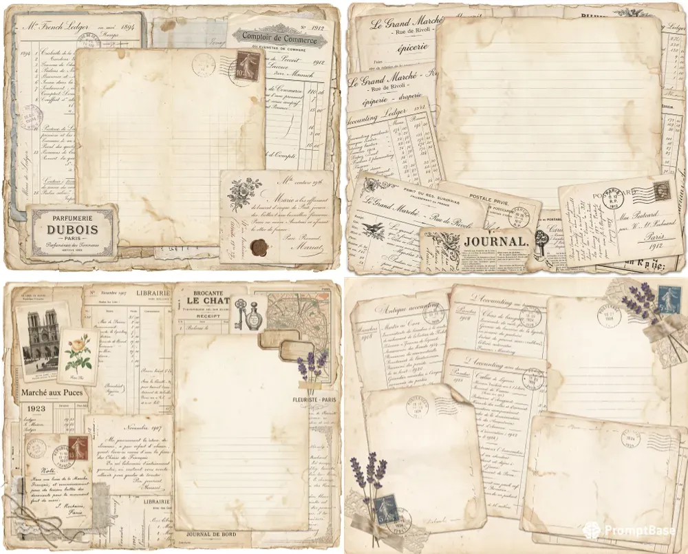 Vintage French Flea Market Collage Pages