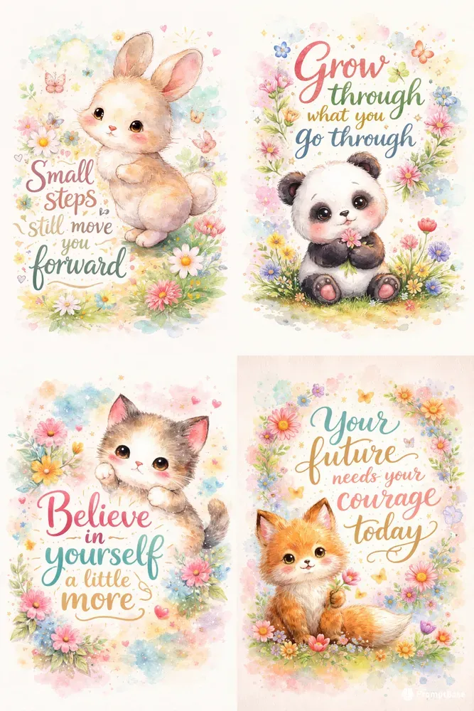 Cute Watercolor Motivation Animal Posters