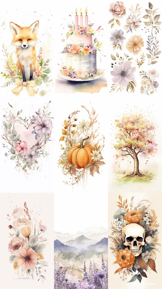 Whimsical Watercolor Postcard Art