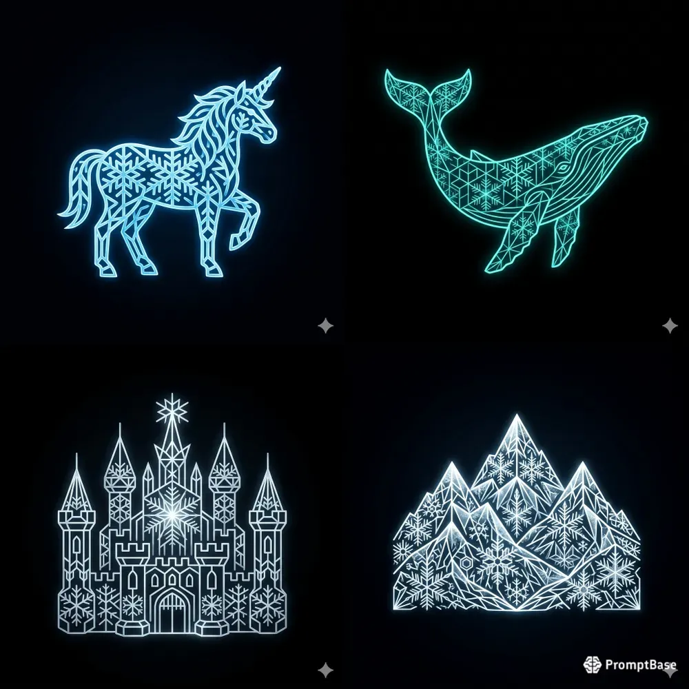 Minimalist Glowing Ice Crystal Icons