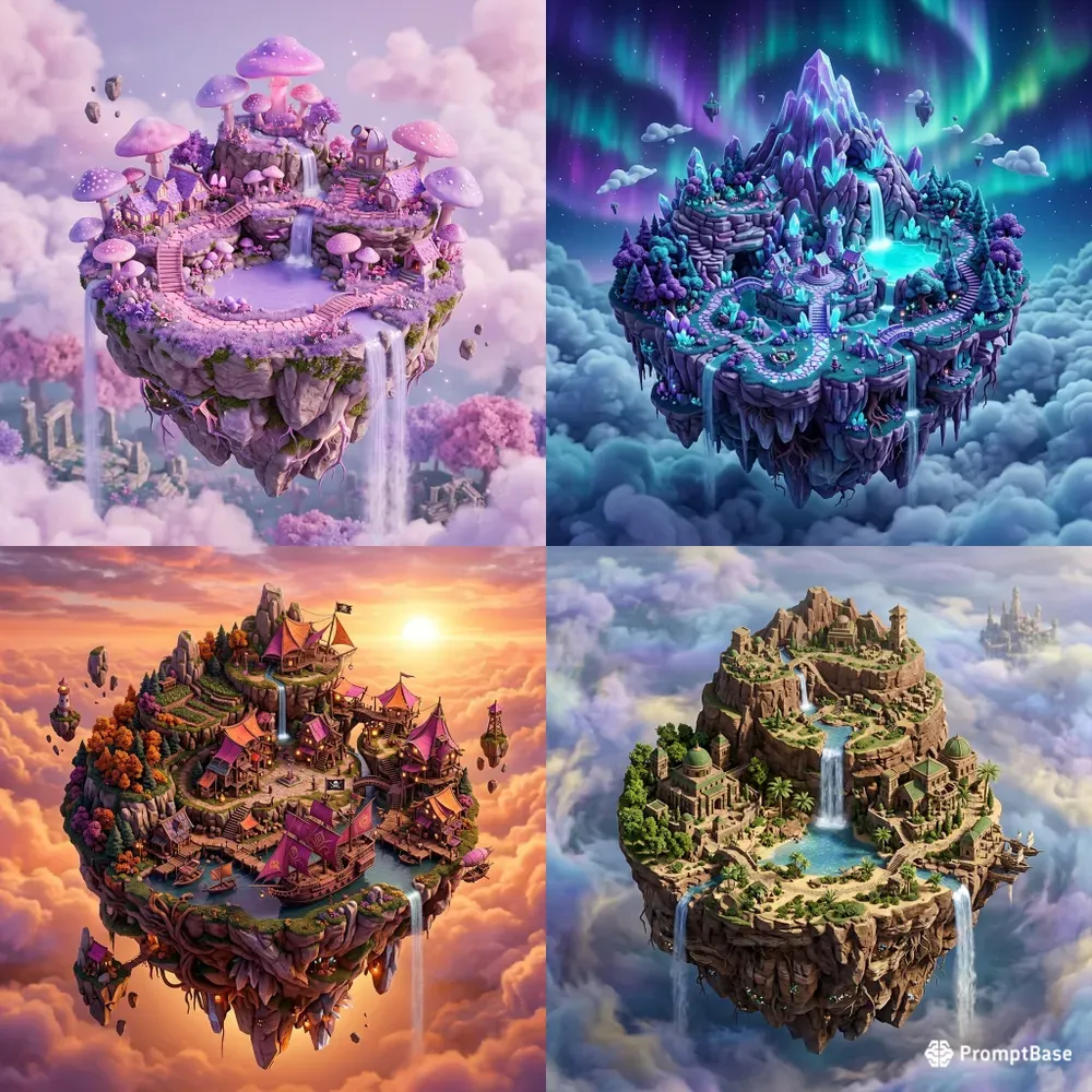 3D Isometric Floating Islands Fantasy