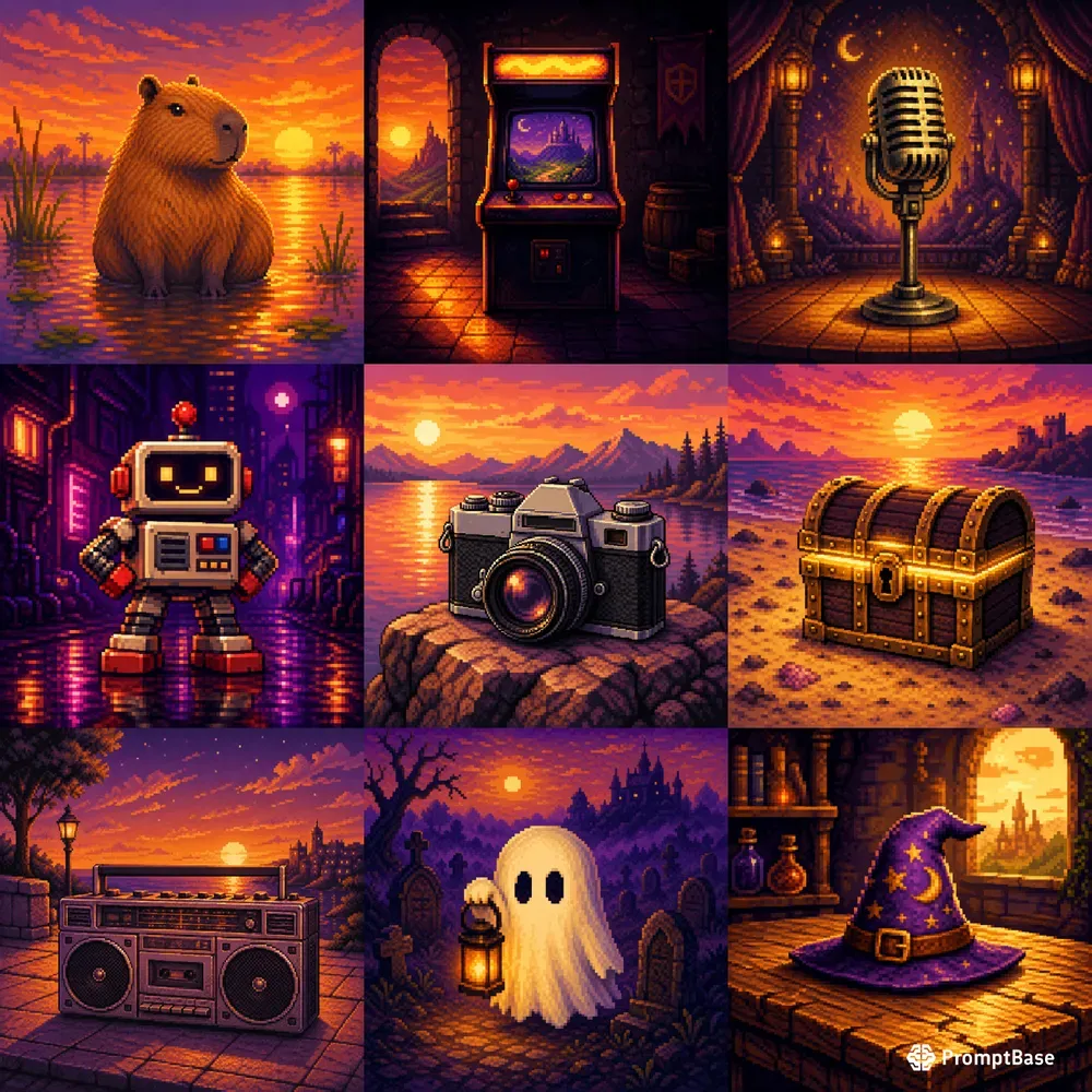 Retro 8 Bit Pixel Art Illustrations