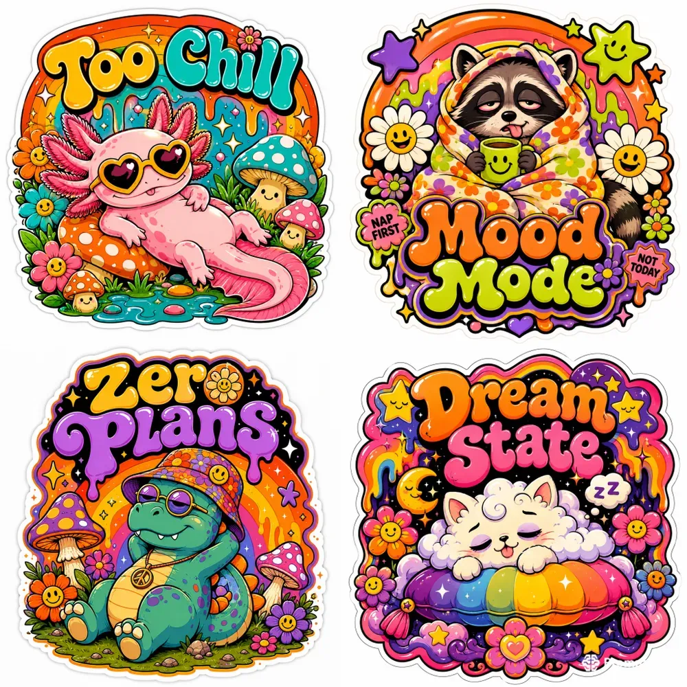 Retro Trippy Kawaii Sticker Packs