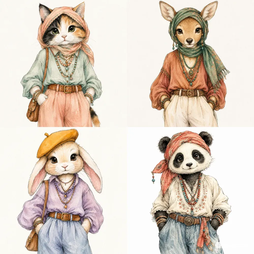 Whimsical Watercolor Animal Fashion