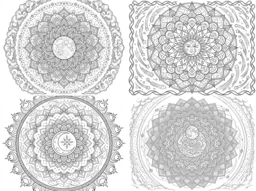 Celestial Moon Mandala Coloring Pages