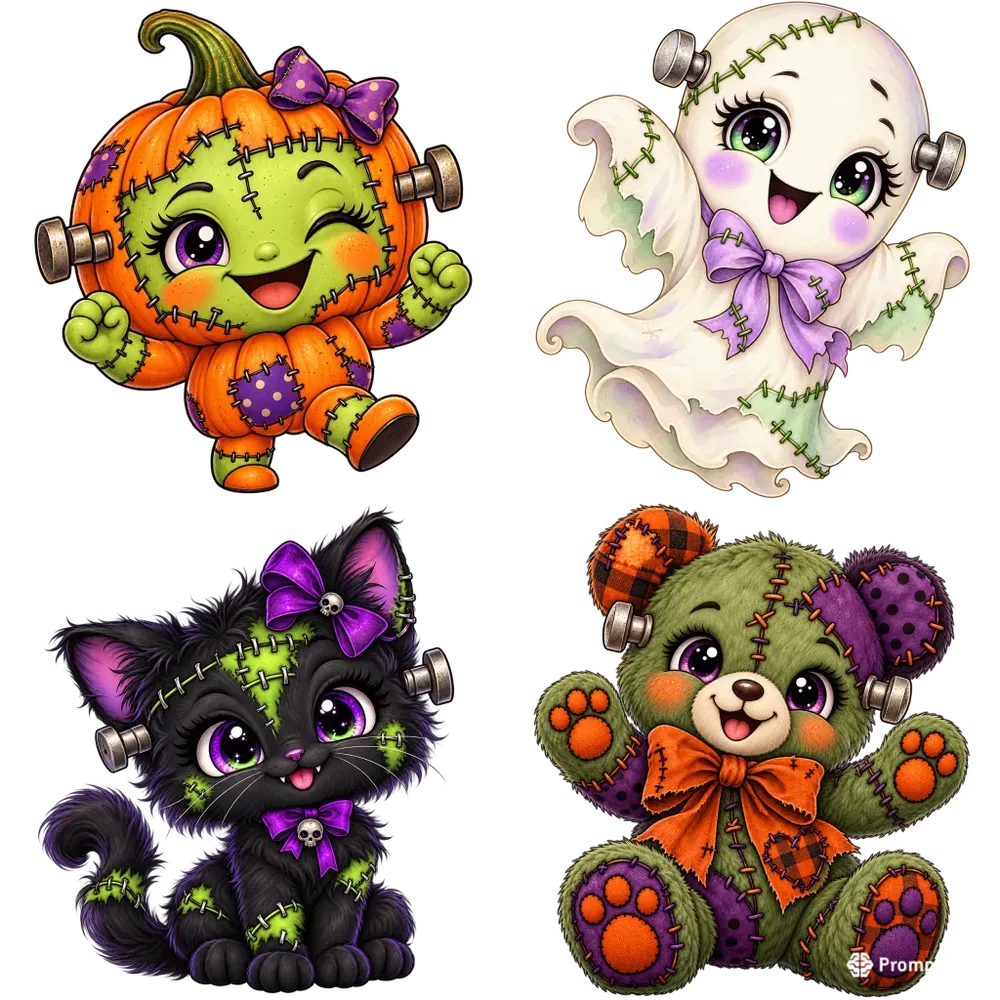 Whimsical Frankenstein Halloween Cliparts