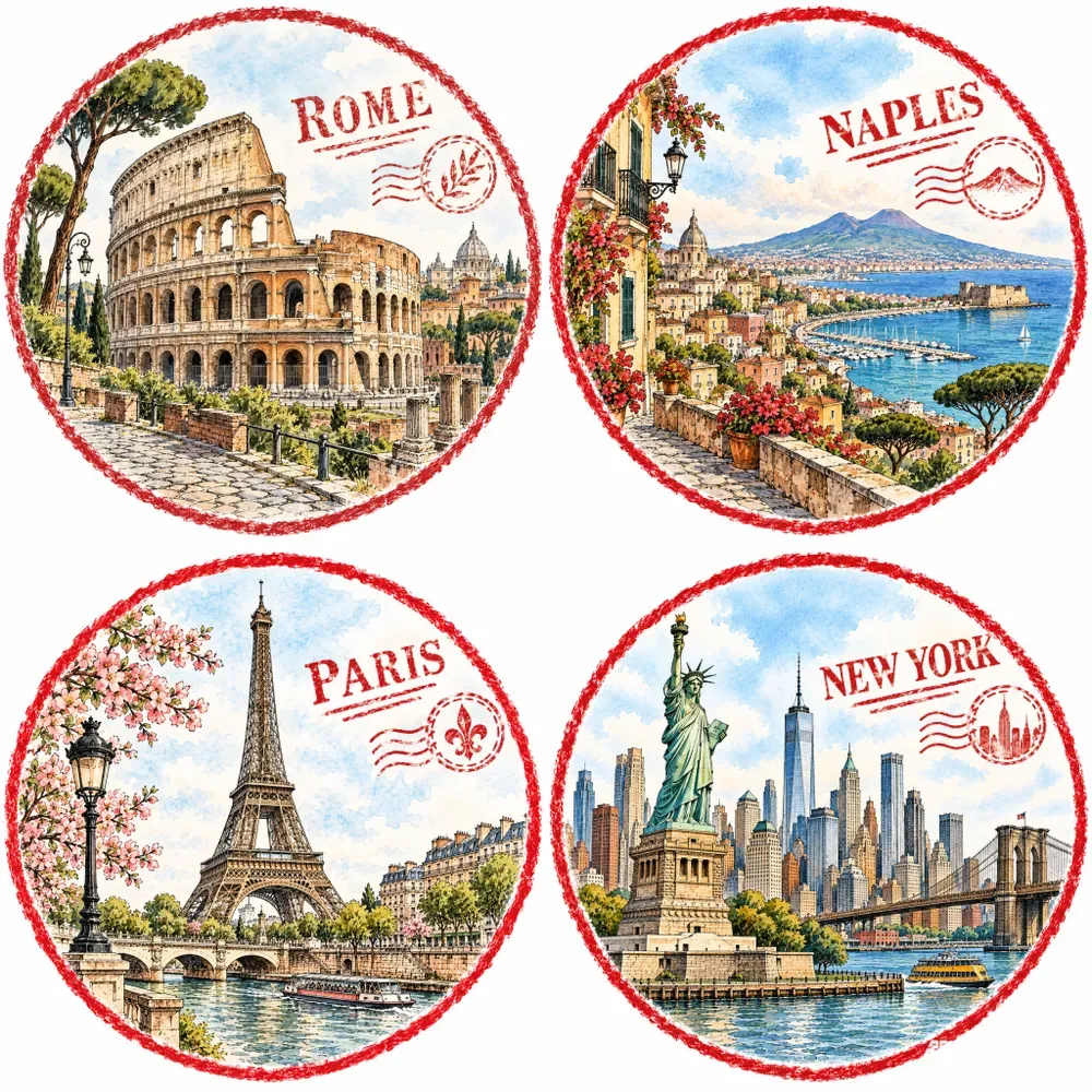 Stampstyle Illustrations Of Cities