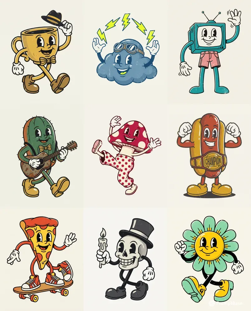 Retro Rubber Hose Cartoon Mascots