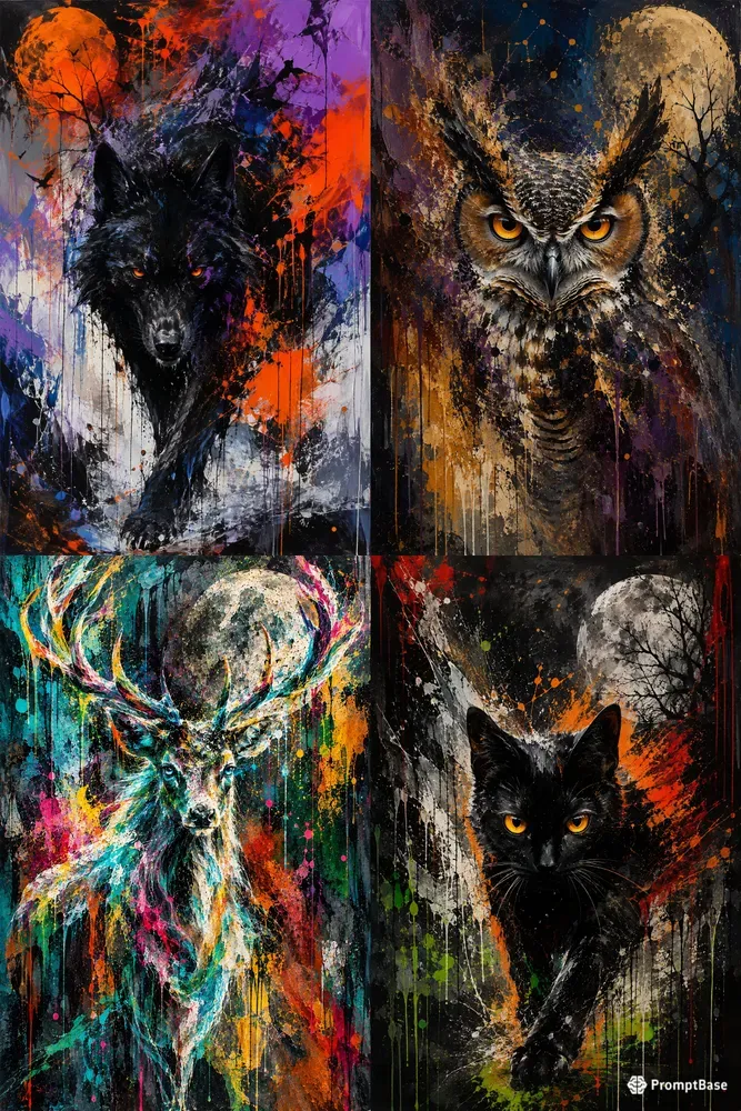Explosive Abstract Halloween Animal Art