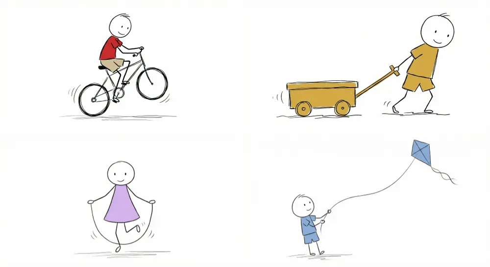 Whimsical Children Stick Figure Actions