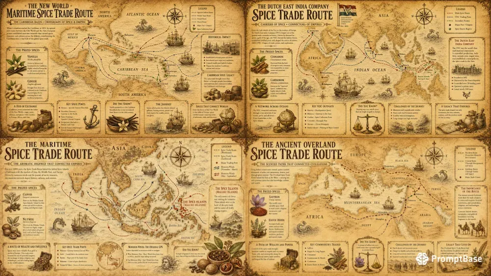 Vintage Spice Route Infographic Maps