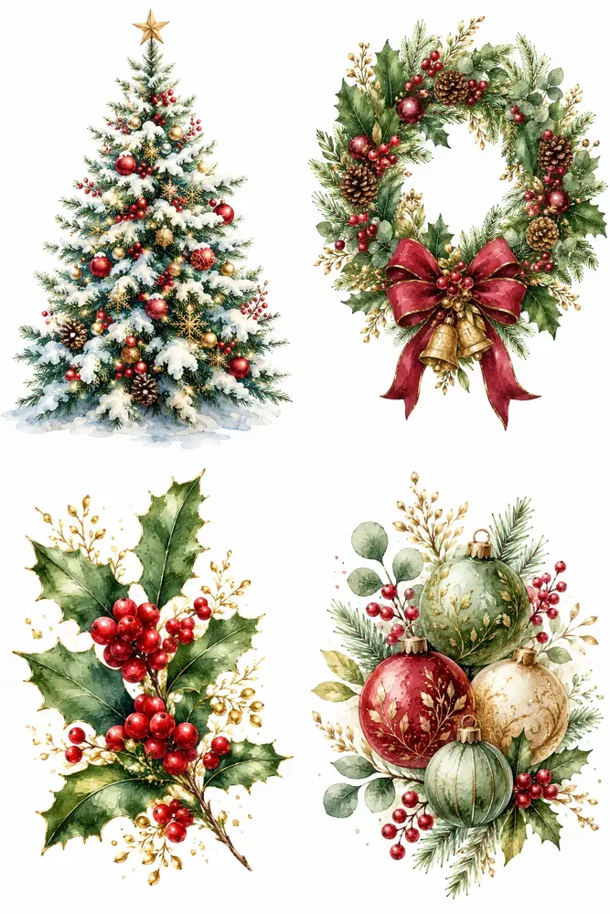 Festive Christmas Watercolor Cliparts