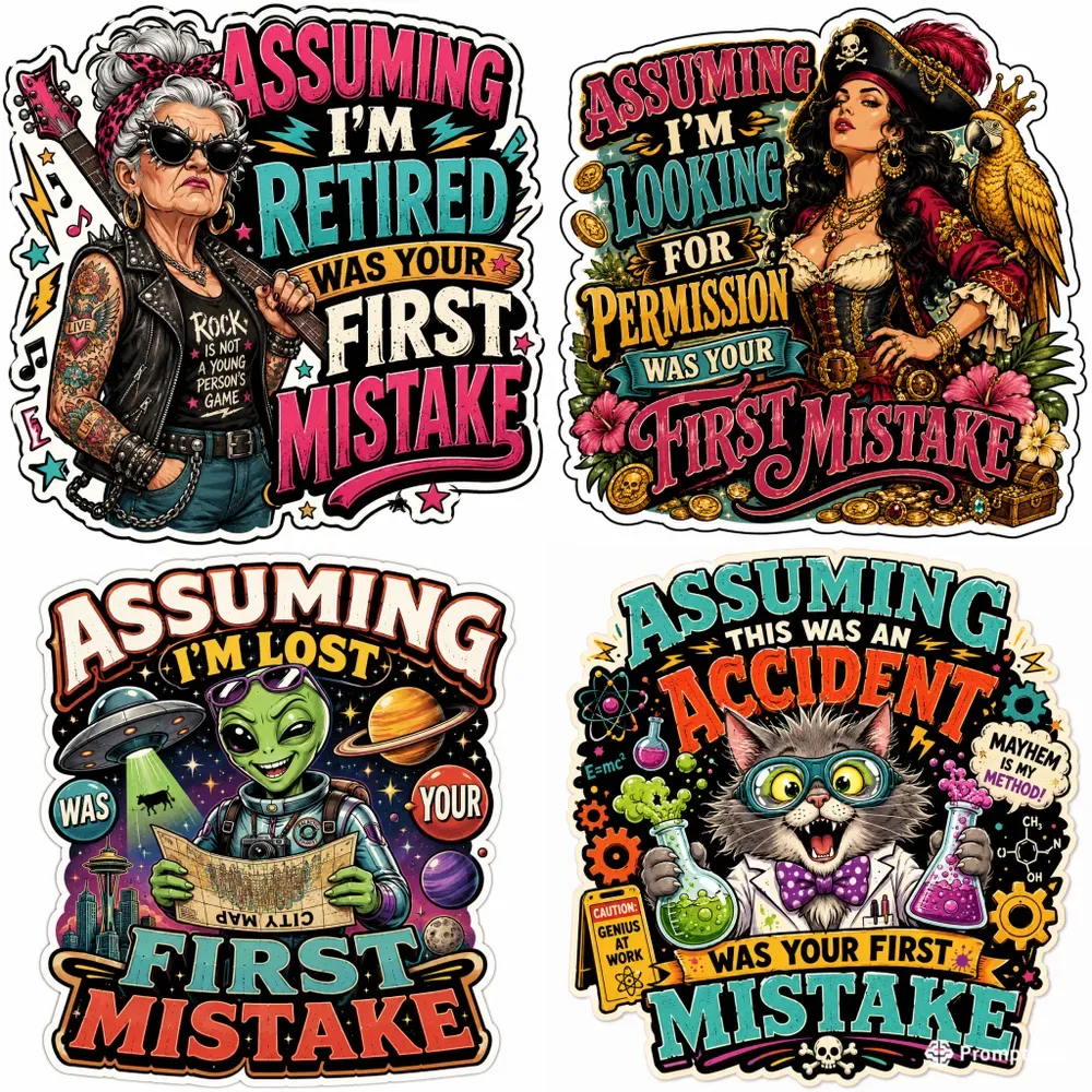 Retro Rebel Humor Sticker Bundle Designs